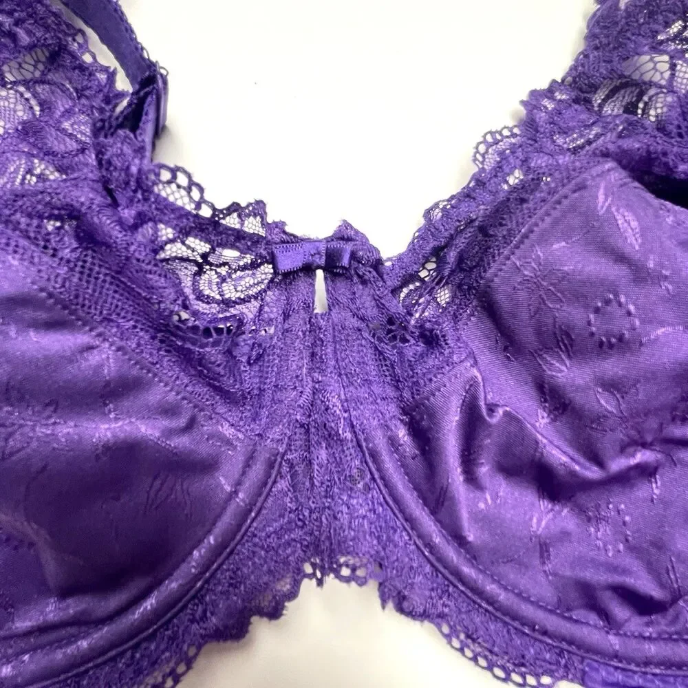 Delimira Purple Bra Lace Underwire Adjustable Back Closure Women's Size 40E